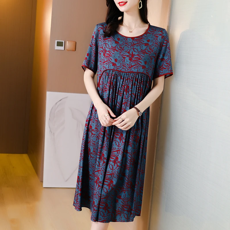 

Элегантное летнее платье Chikichi для мам среднего возраста, новинка 2021, Повседневное платье средней длины с принтом, свободное платье с поясом,...