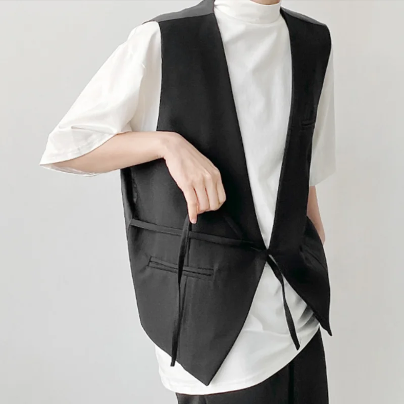 Men's new large size asymmetrical design loose lace waistcoat fashion trend Korean version of the British simple vest