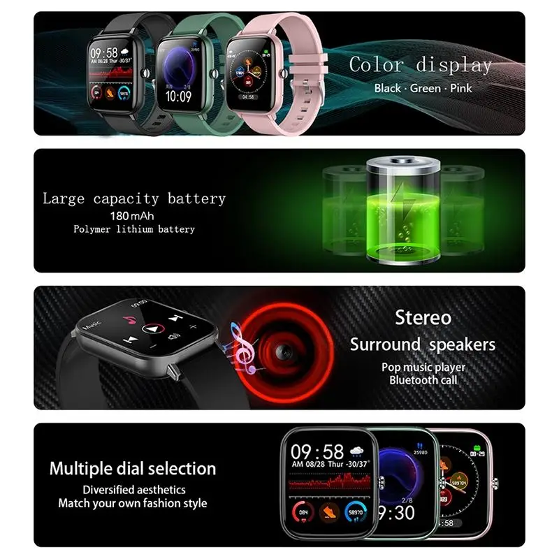

1.54 inch Screen P6 Smart watch Bluetooth Call Custom Dial Sports Fitness Tracker Wrist watch Men Women for IOS Android PK P8