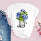 Женская одежда 2021, футболка с цветочным принтом, модный топ с круглым вырезом, белая женская футболка с коротким рукавом, летние футболки