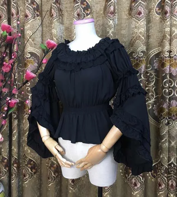 

Lolita lace chiffon long sleeve flared sleeve shirt college style victorian shirt loose gothic lolita shirt loli cos lolita