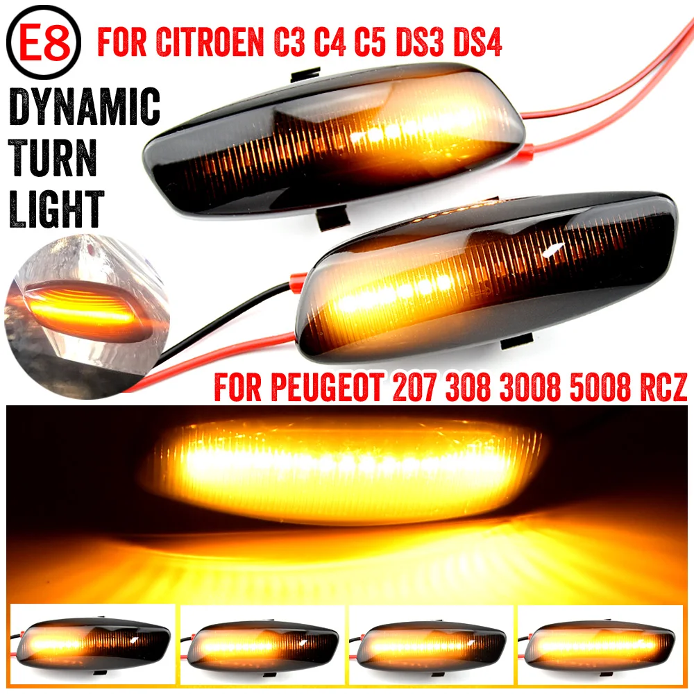 

2Pcs Dynamic LED Side Marker Lights 12V Flowing Turn Signal Light Blinker For Citroen C3 C4 C5 DS3 DS4 for Peugeot 207 308 3008