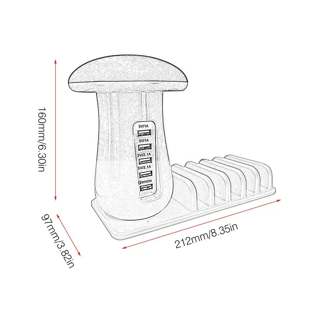 Многофункциональный 5 портов USB зарядная станция концентратор гриб светодиодный