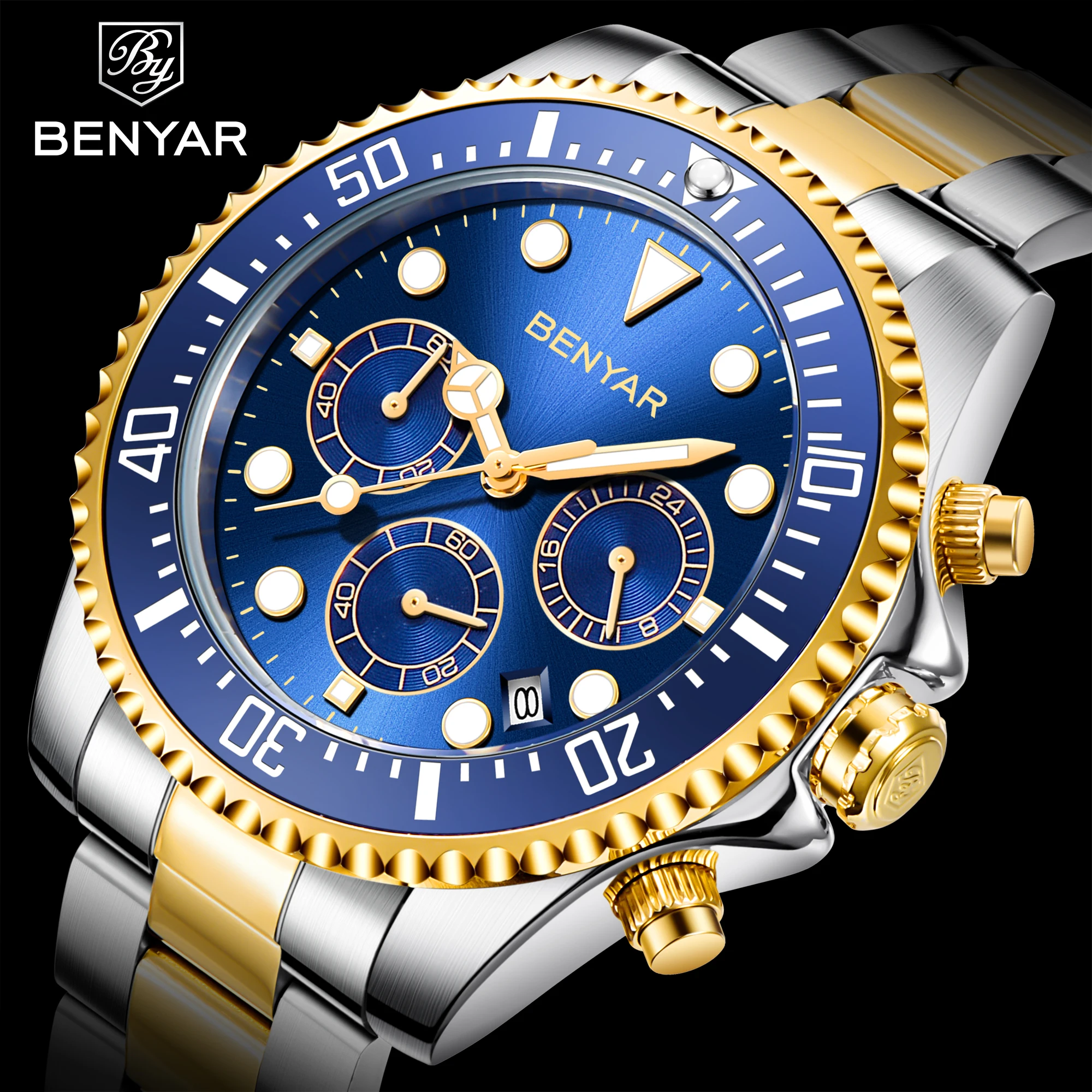 BENYAR Mens Casual Sport Watch Top Brand Luxury Army Military Mens Wrist Watch stainless steel Clock Relogio Masculino