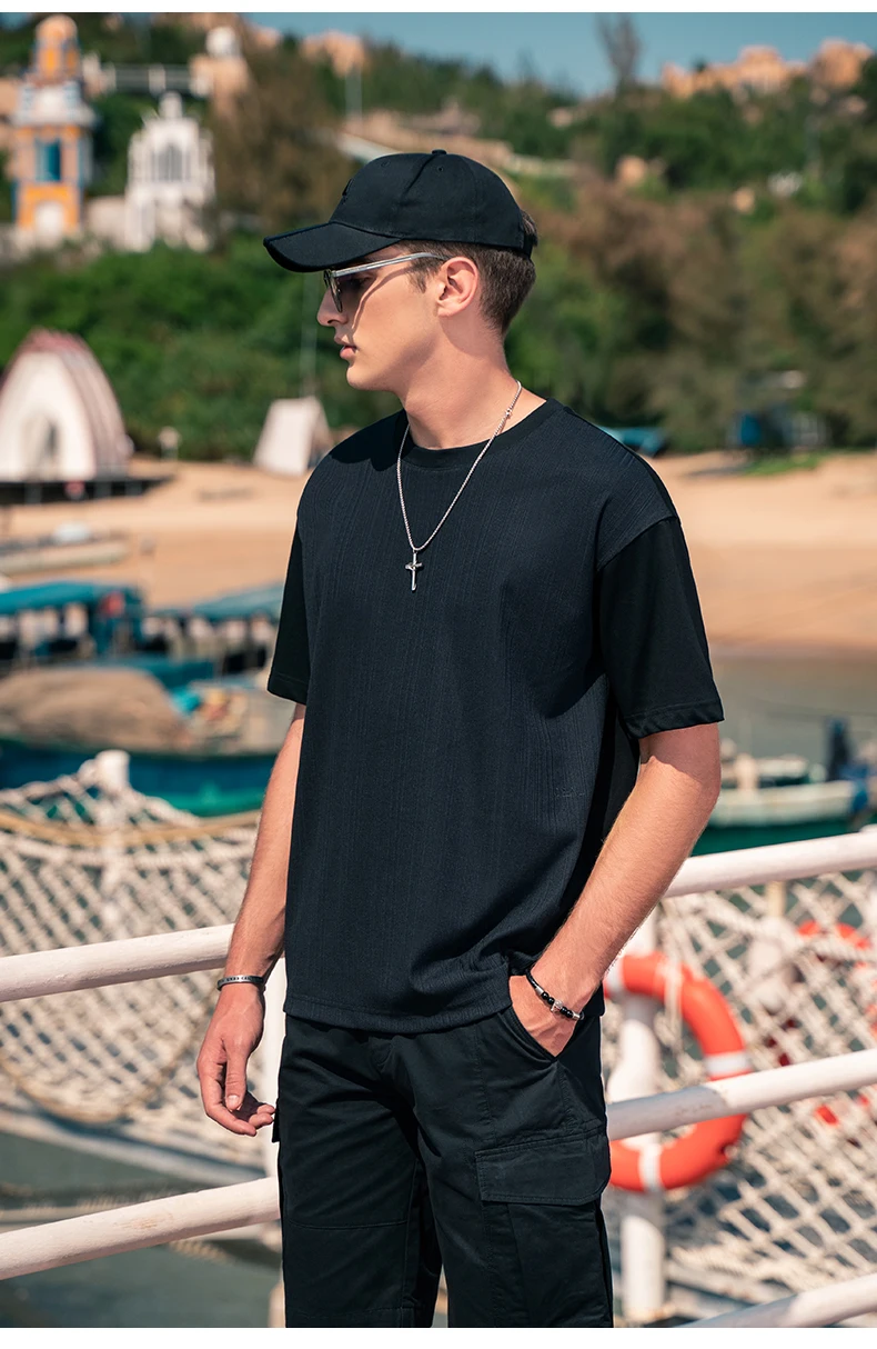 

2162 2021 new leisure trendy youth round neck loose simple pure color short-sleeved T-shirt