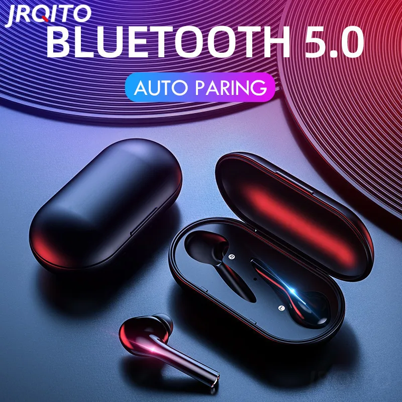 JRQITO TWS Bluetooth наушники V5.0 беспроводные 6D стерео гарнитура громкой связи с зарядным
