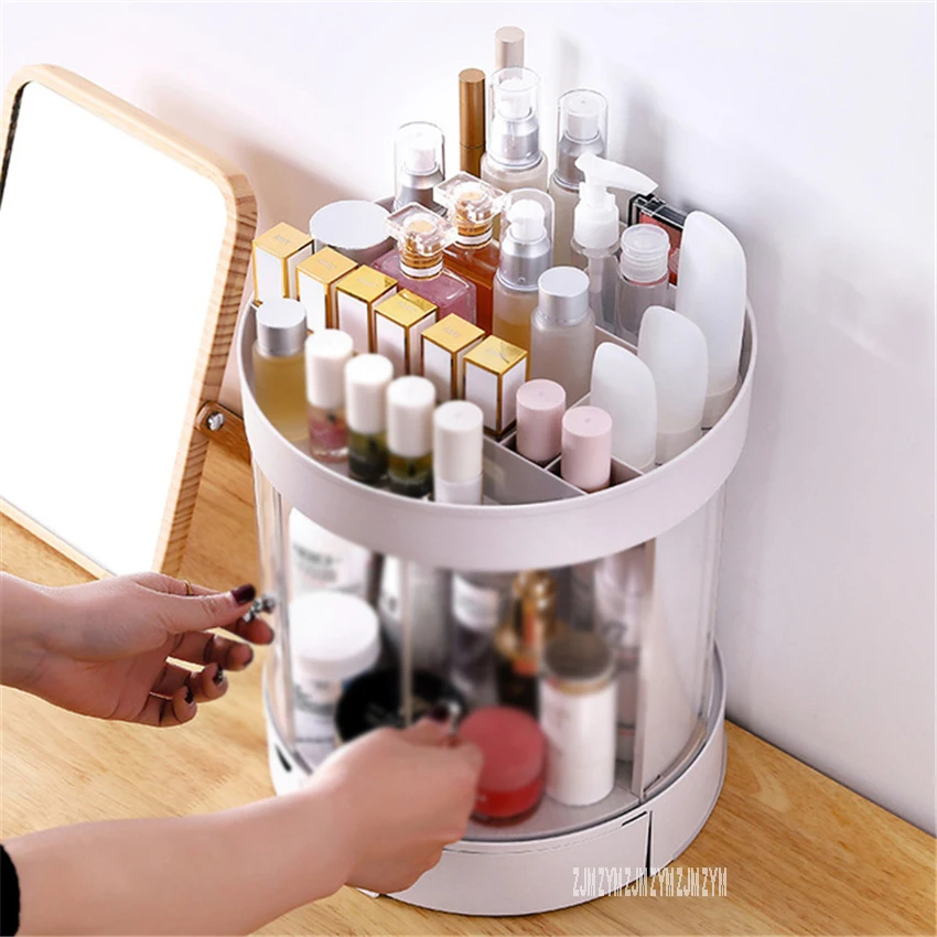 

YM208 Toilet Table Transparent Lipstick Rack PP Dressing Case Double Door Round Cosmetic Box Rotating Jewelry Cosmetic Case