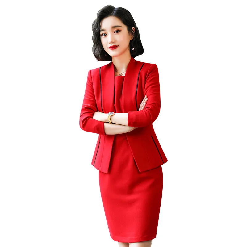 Костюм женский офисный из блейзера и платья элегантный комплект двух предметов