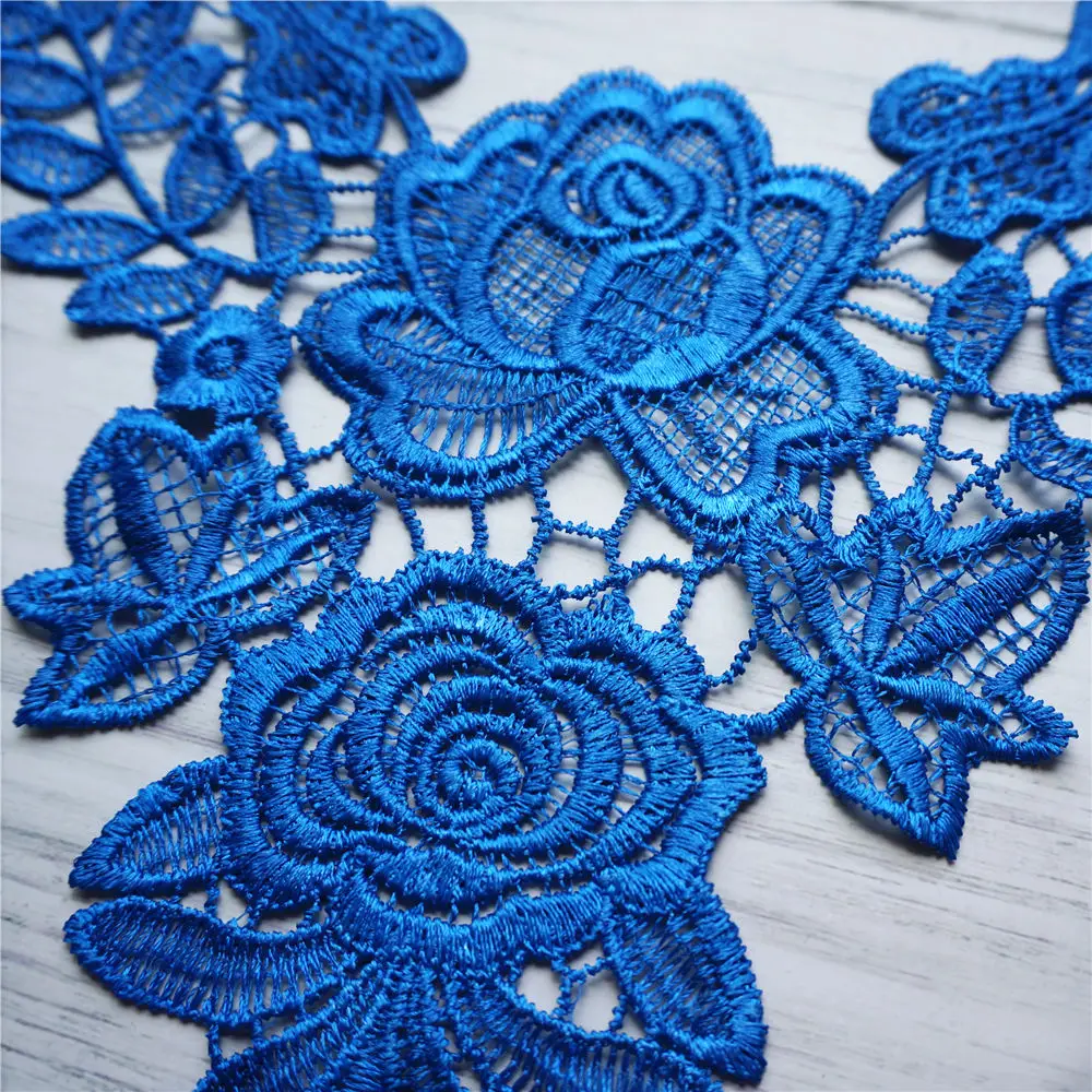 Голубое вышитое платье Аппликации кружевная ткань планки Воротник Сетка пришить