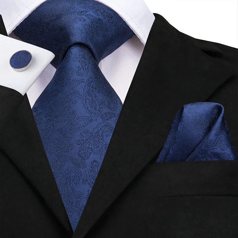 Hi-Tie мужской серый и черный галстук Пейсли Hanky запонки наборы цветочные шелковые галстуки для мужчин формальные свадебные вечеринки жениха - Цвет: SN-3149