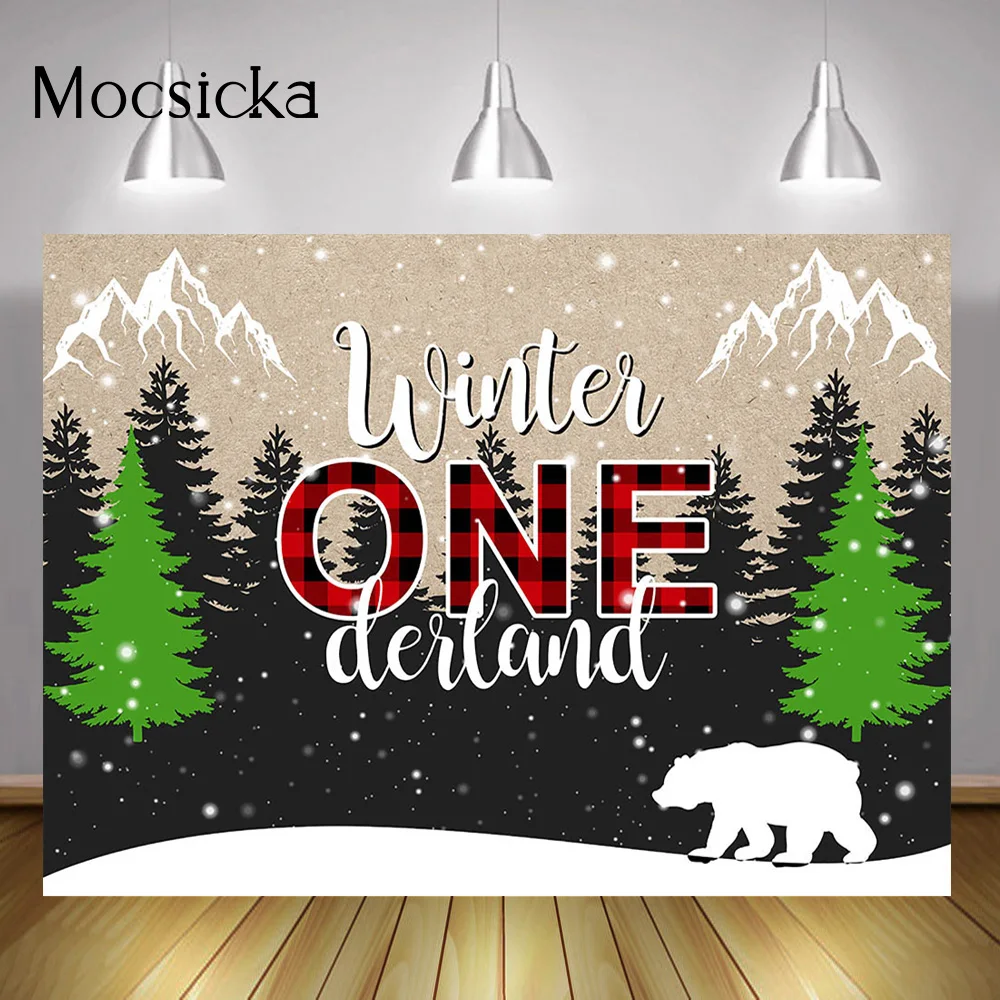 

Winter Onederland Birthday Backdrop Newborn Woodland Snow Pine Forest Wonderland Background Mountain Animal 1st Birthday Decor
