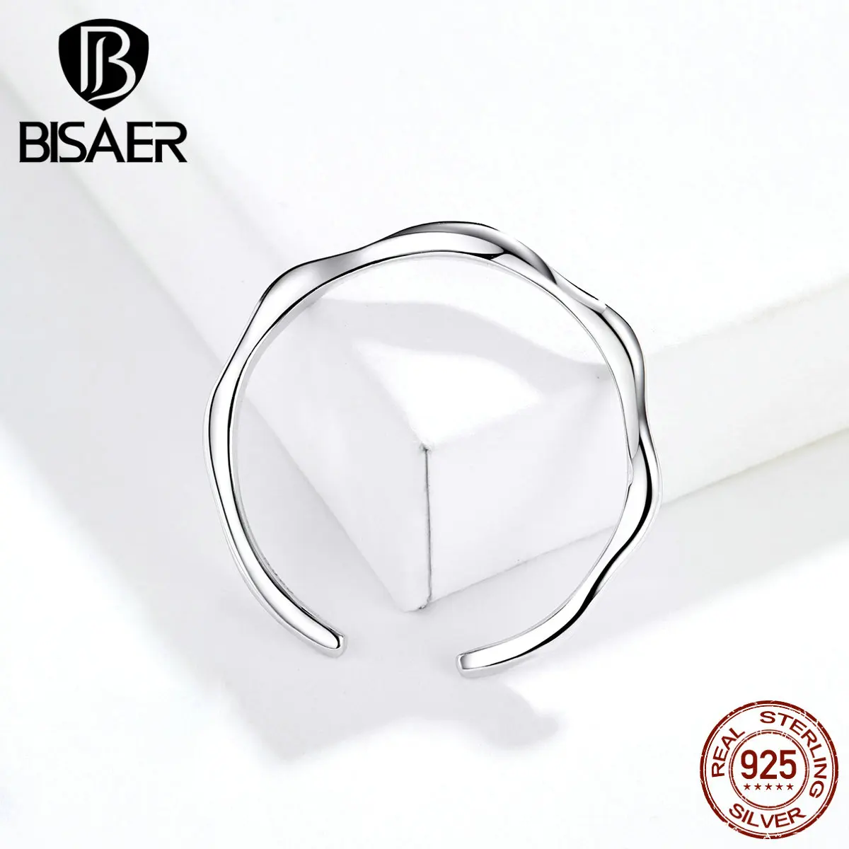 Простые Кольца BISAER,, 925 пробы, серебро, простая линия, геометрические, геометрические, кольца на палец для женщин, ювелирные изделия ECR593