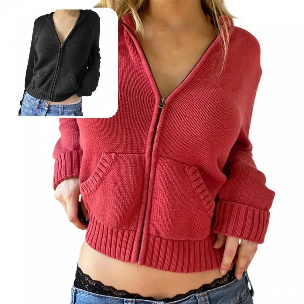 

Knitted Coat Short Type Autumn Winter Cold Resistant Ribbed Cuff Women Sweater Coat