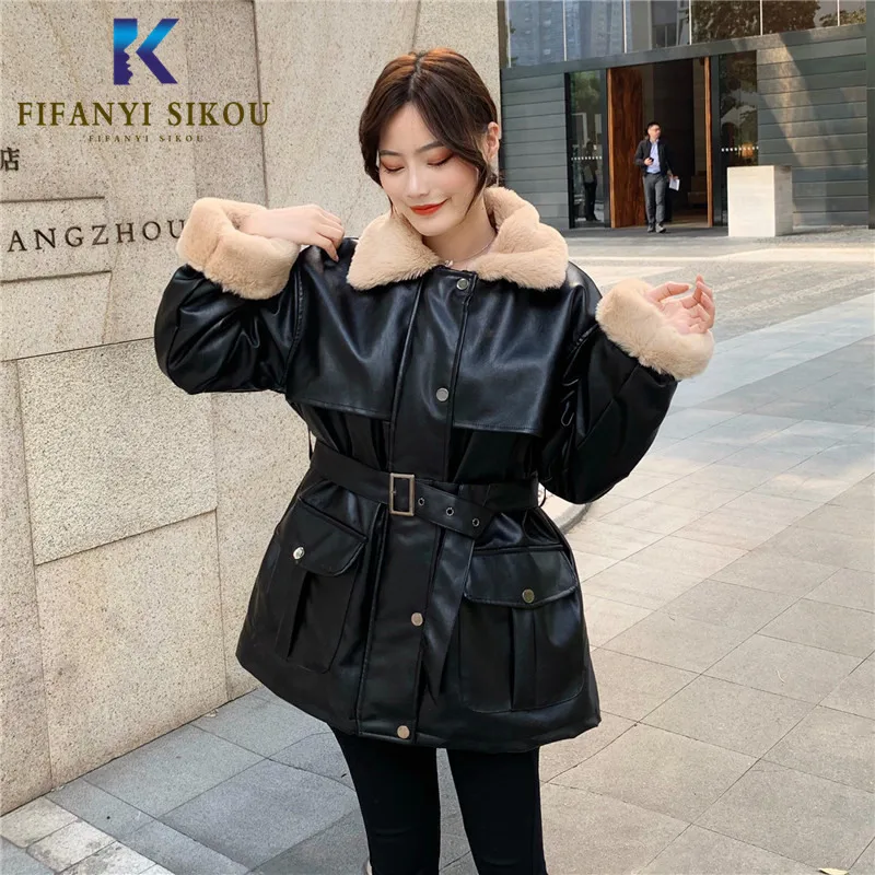 Черный Босоножки из искусственной PU кожи женская зимняя уплотненная теплая