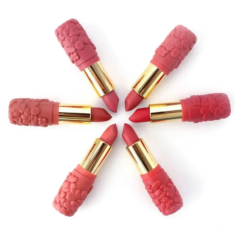 

Romantic Beauty 6 Color Matte Lipstick Petal-style European and American Lip Makeup Base Waterproof Lip Stick Long Lasting TSLM2