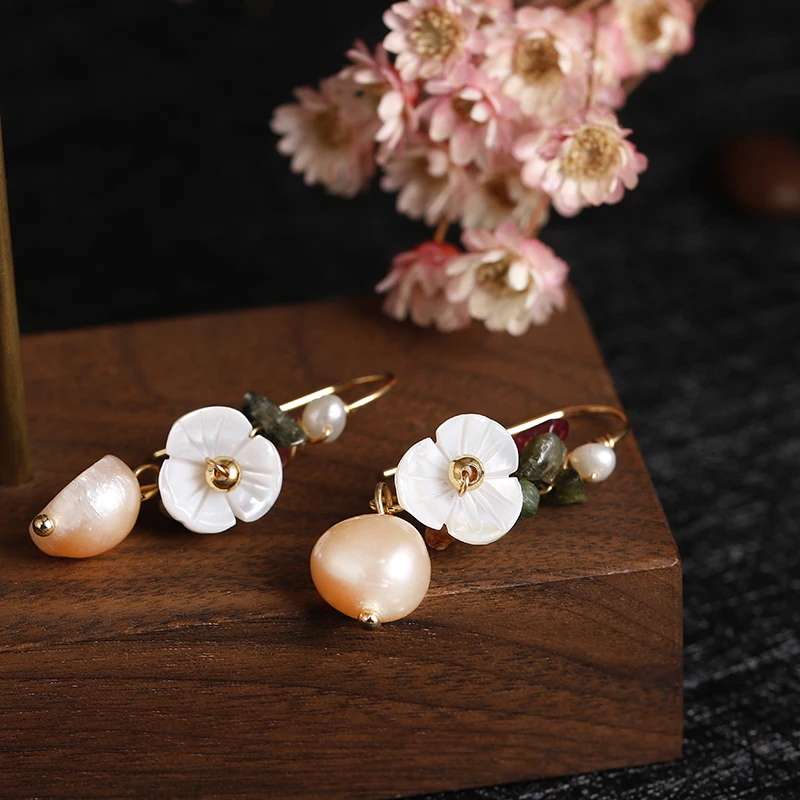 Ручной работы 14K покрыто золотом натуральный пресноводный жемчуг турмалин с