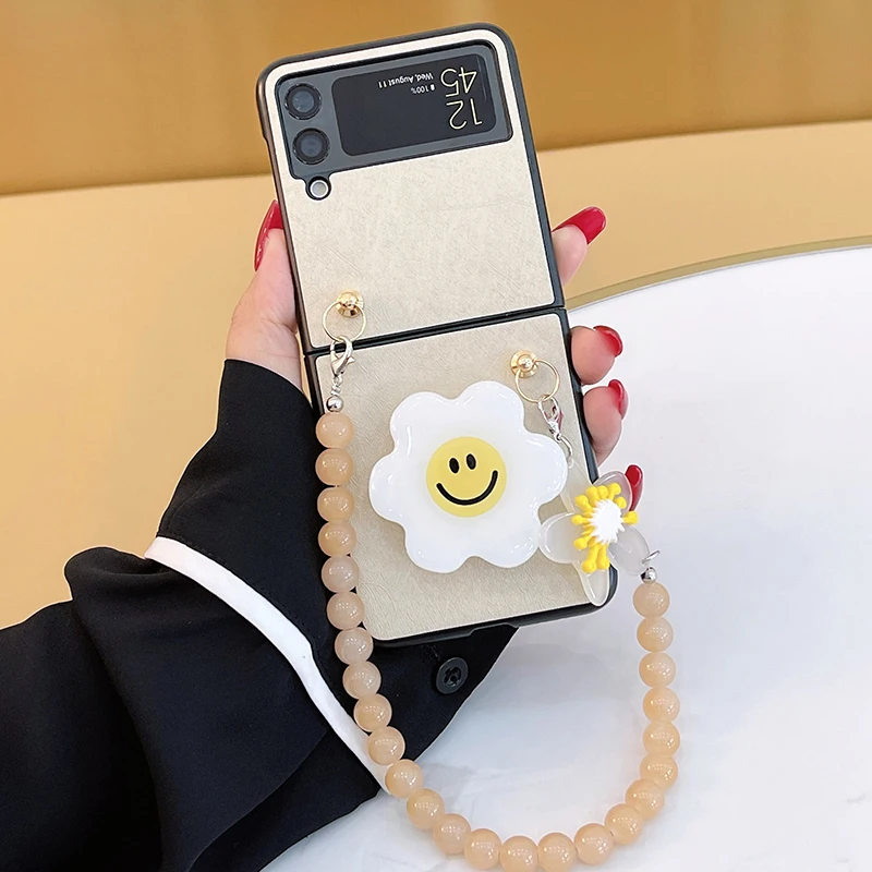 

For Samsung Z Flip 3 Case Flower Stand Luxury Silk Pattern Cover for Samsung ZFlip3 Conque Ins Cute Portable Christmas Gift