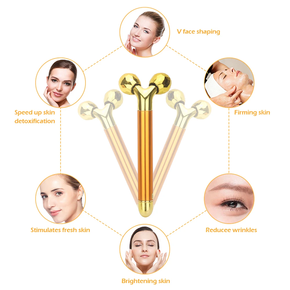 24k Gold Energy beauty Bar Набор 3D Вибрационный массажер для лица, массажер для лица, палочка для ухода за кожей, роликовая палочка для подтяжки лица, инструменты для красоты