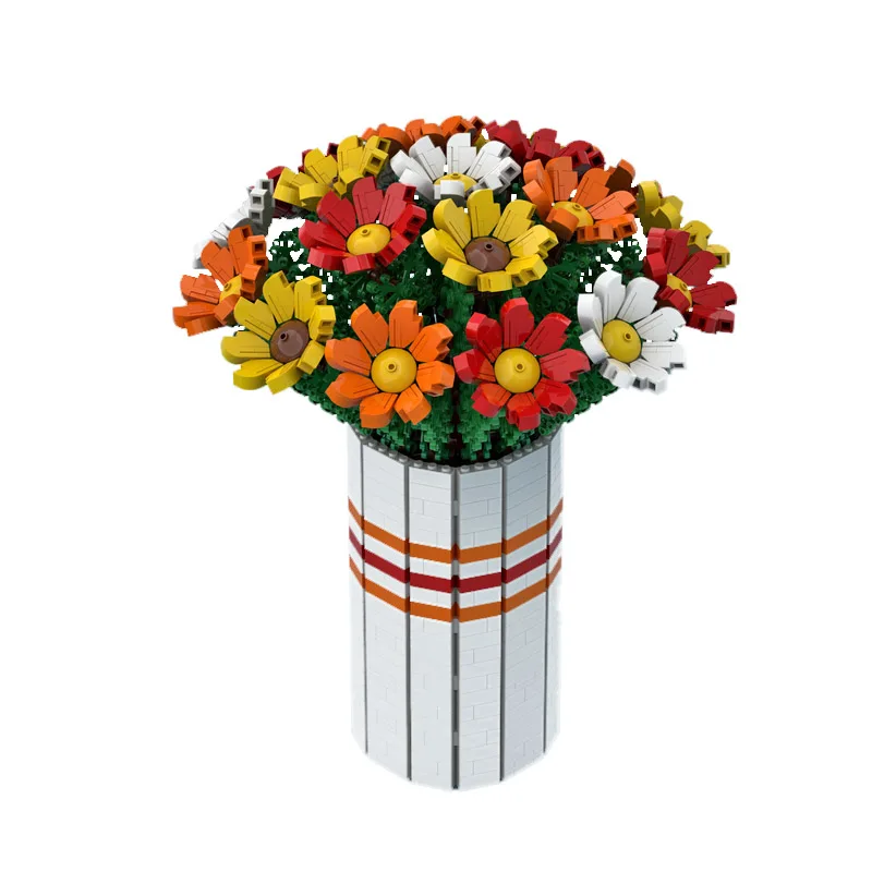 

MOC Bouquet of Colorful Flowers Bloom Building Blocks Kits Plant Vase Bricks Home Decorations Toys For Children Girl Xmas GIfts