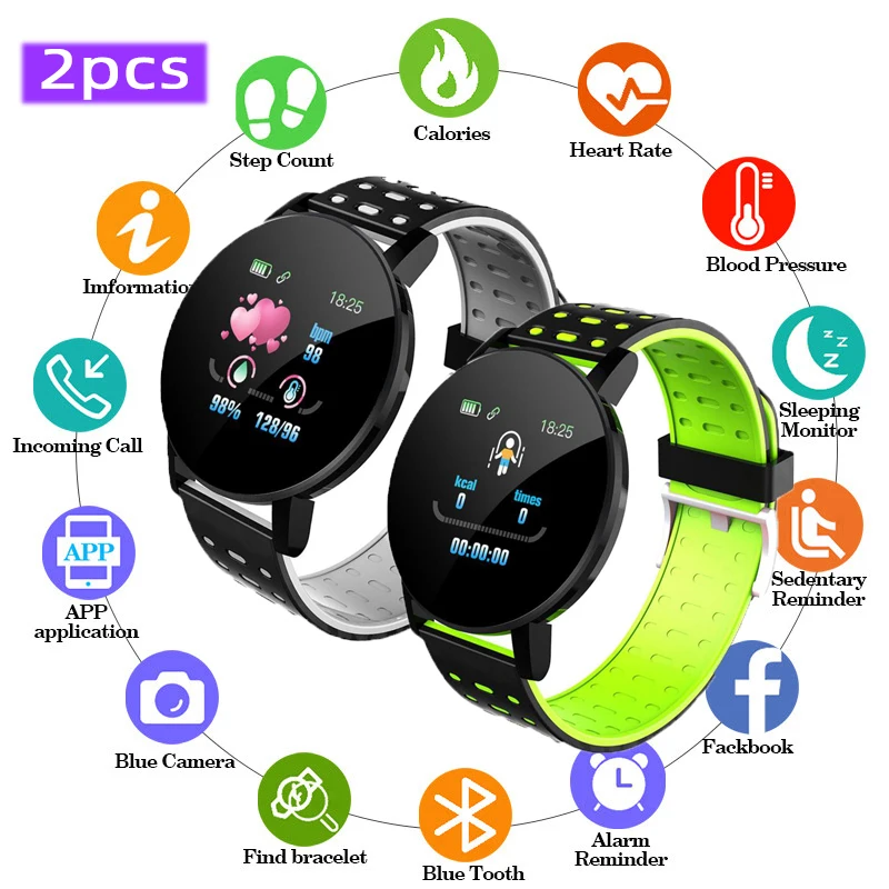 

2pcs 119 plus Smartwatch Wholesale Android ios Phone Smart Watch Women Sport Bracelet Fit Watch Blood Pressure Monitor Smartband