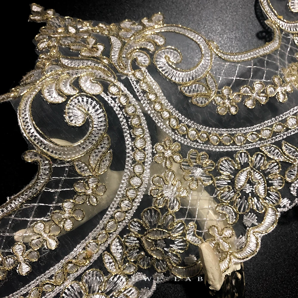 Изысканная ткань с золотыми веревками 1 ярд венецианская сетка цветами