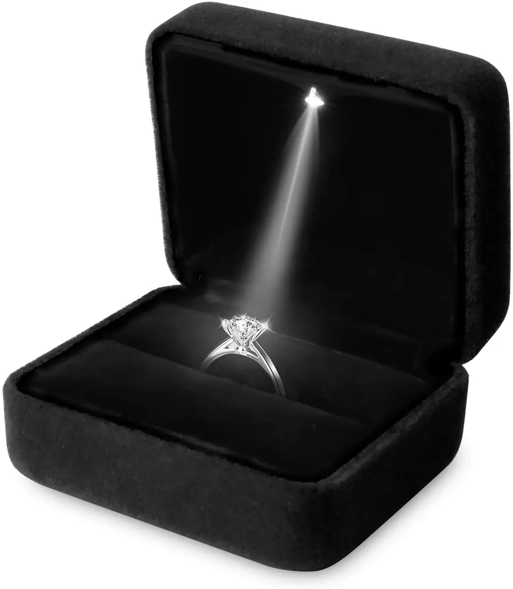 

Velvet Ring Box Led Light Jewelry Display Gift Box Engagement Wedding Anniversary Birthday Gift Ring Box Holder Case Organizer