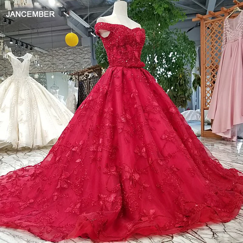 LS62114 vestido de noiva 2018 красный цвет с длинными рукавами и шеей для лодочной лодыжки два