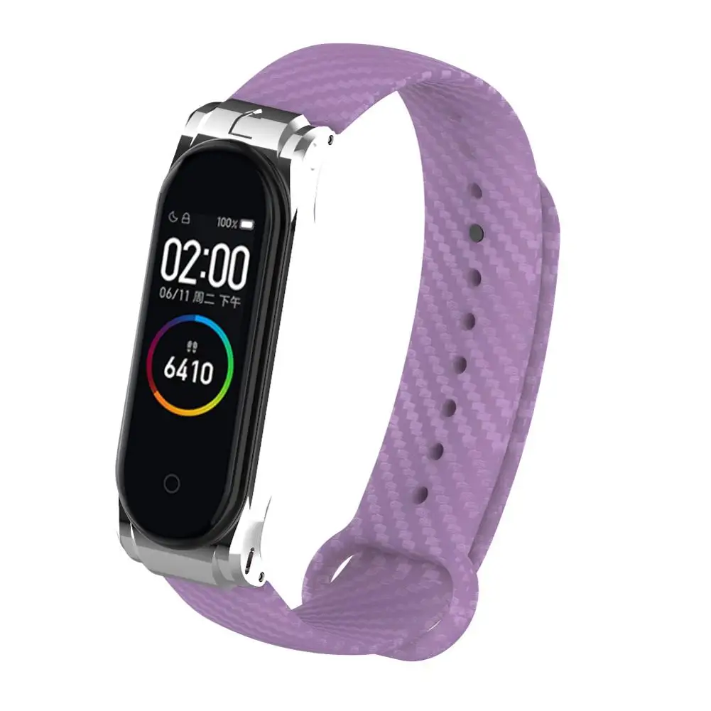 Purple Для Xiaomi mi из углеродного волокна ремешок 4 3 цвета ремешок на запястье, наручные часы для mi Band 4 Xiaomi mi Band 3 сменный Браслет - Цвет: Purple