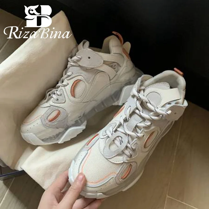 

RIZABINA Women Sneakers Real Leather Fashion Spring Shoes Woman Round Toe Platform Lace Up Casual Daily Footwear Size 35-40