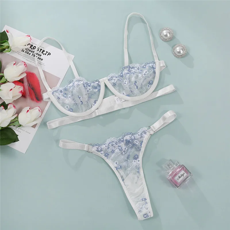 

Hjwsfdcai Ultra-Thin Bra Set Floral Women's Underwear Embroidery Transparent Lingerie Crop Top Bra Woman Sexy Bra And Panties