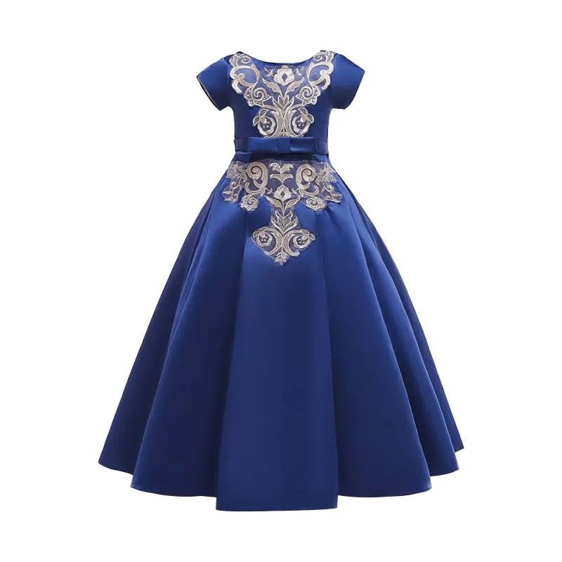 Платье для девочек платья с короткими рукавами и цветочной вышивкой Детские