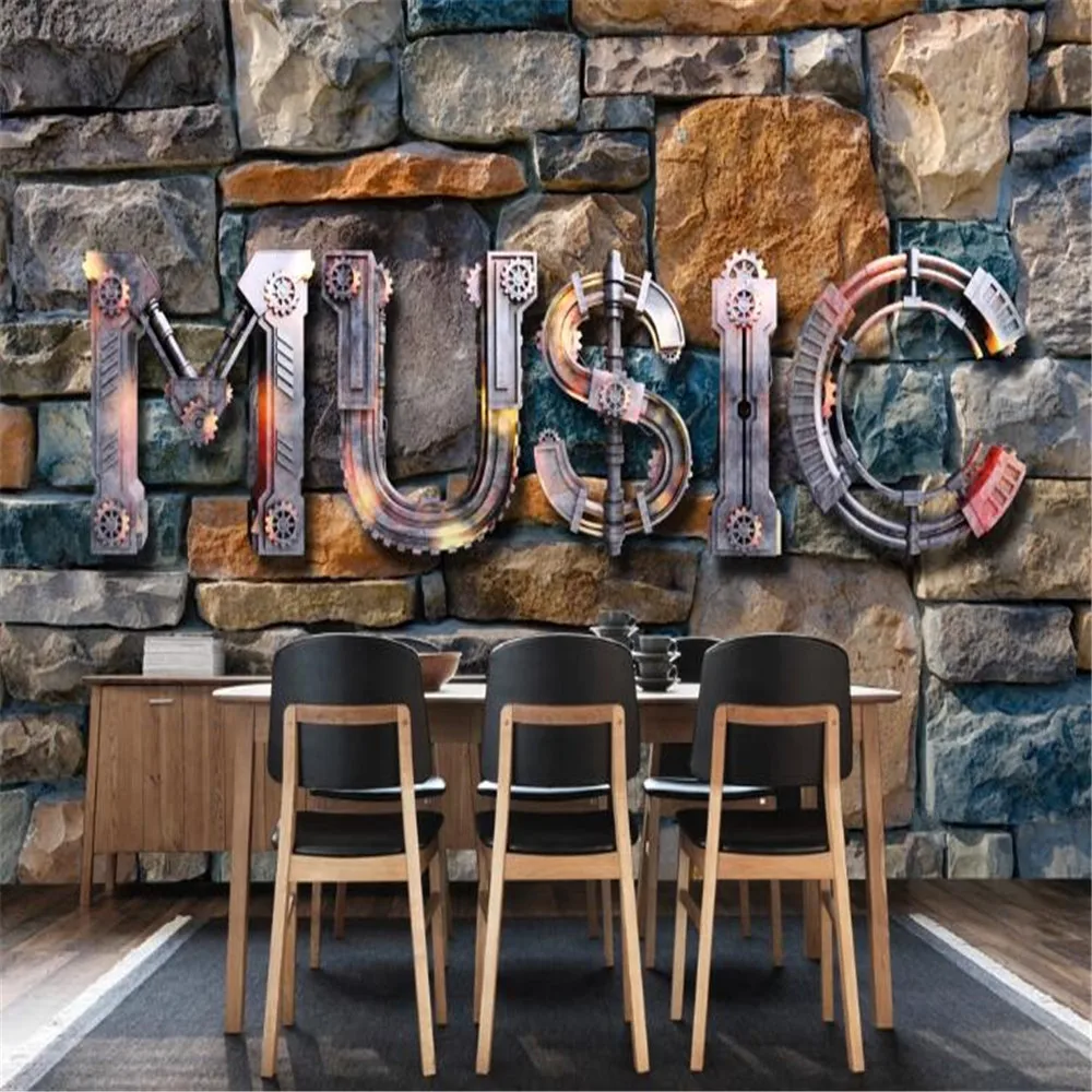 

Milofi customized large wallpaper mural 3D stereo music stone wall bar KTV living room background wall