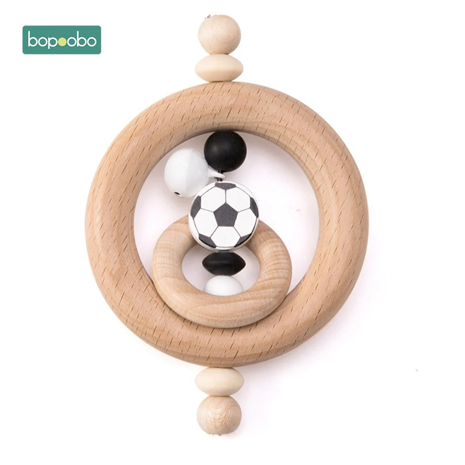 Soccer Rattle Bopoobo 1 шт. детские игрушки из бука медведь рука прорезывание зубов деревянное кольцо можно жевать бусины играть в тренажерный зал Монтессори игрушки, погремушки для младенцев - Цвет: Soccer Rattle
