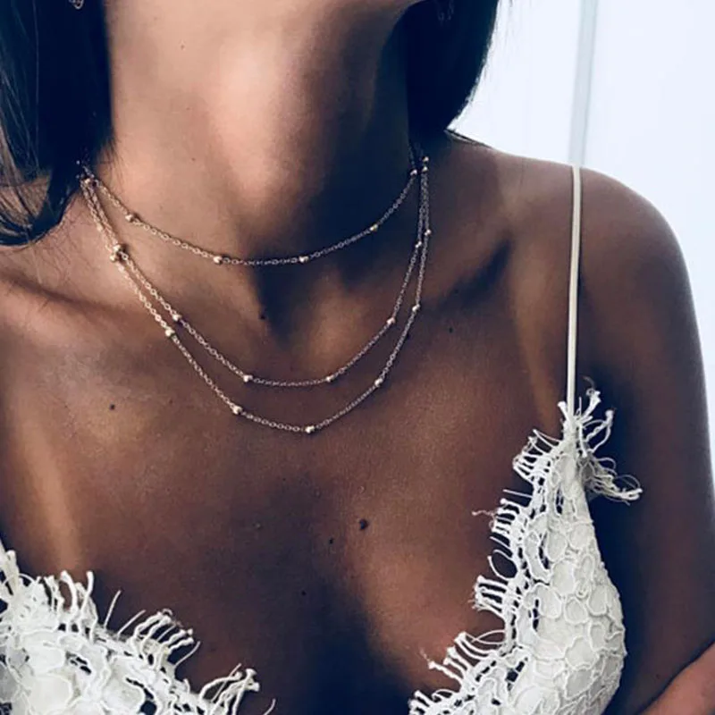 Простой многослойный Золотой чокер ожерелье для женщин геометрические женские