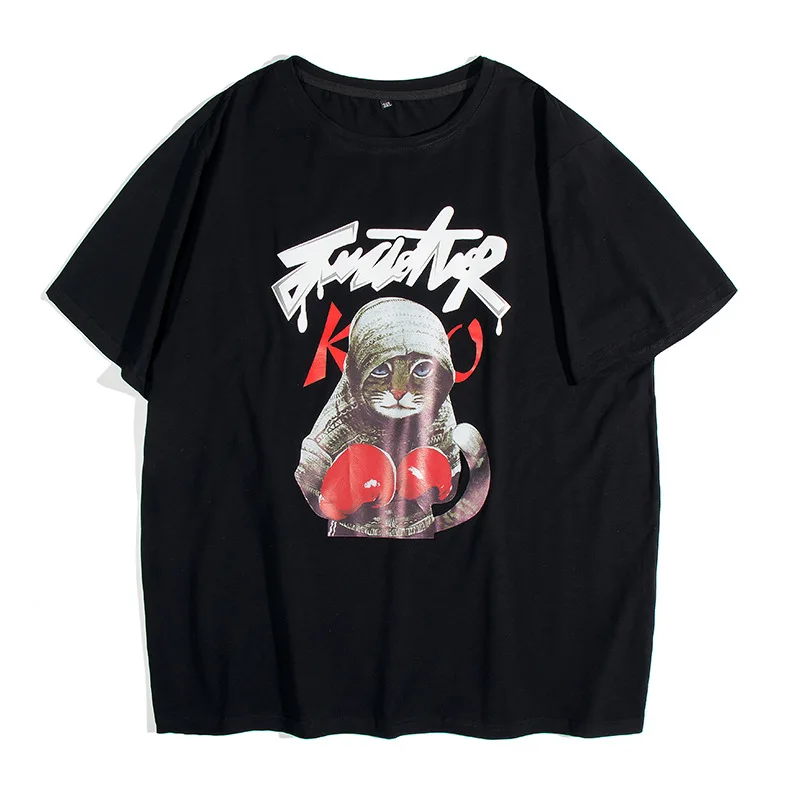 

New 2021 Summer Couple T Shirt Cartoon Cat Print Oversized T Shirt Men Loose Tops Crew Neck Cotton Casual Tee Shirt Clothes