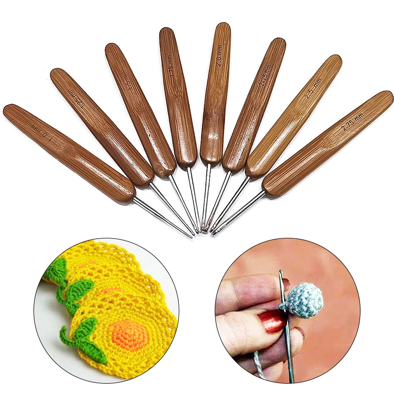 

8Pcs/Set Mixed 8 Sizes Bamboo Knitting Needles Set Small Lace Knitting Hooks Set DIY Crochet Hooks Needles For Yarn Handle