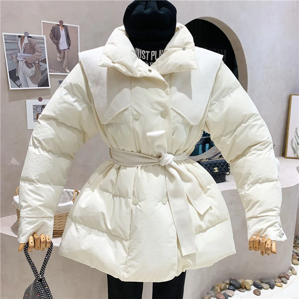 

Winter Coat Sweet Ladies Parka Coat Warm Thicken Cotton Casual Loose Womens Jacket Ladies Belted Overcoat 2021 New Female Coats
