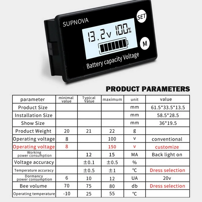 Battery Capacity Indicator DC 8V-100V Lead Acid Lithium LiFePO4 Car Motorcycle Voltmeter Voltage Gauge 12V 24V 48V 72V | Инструменты