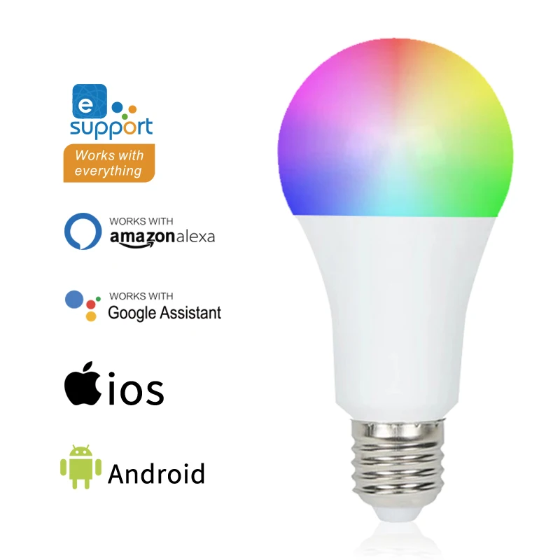 

Умные Светодиодные лампы E27, приглушаемая волшебная лампа RGB, с дистанционным таймером и голосовым управлением, работает с Alexa Google Home, 9 Вт