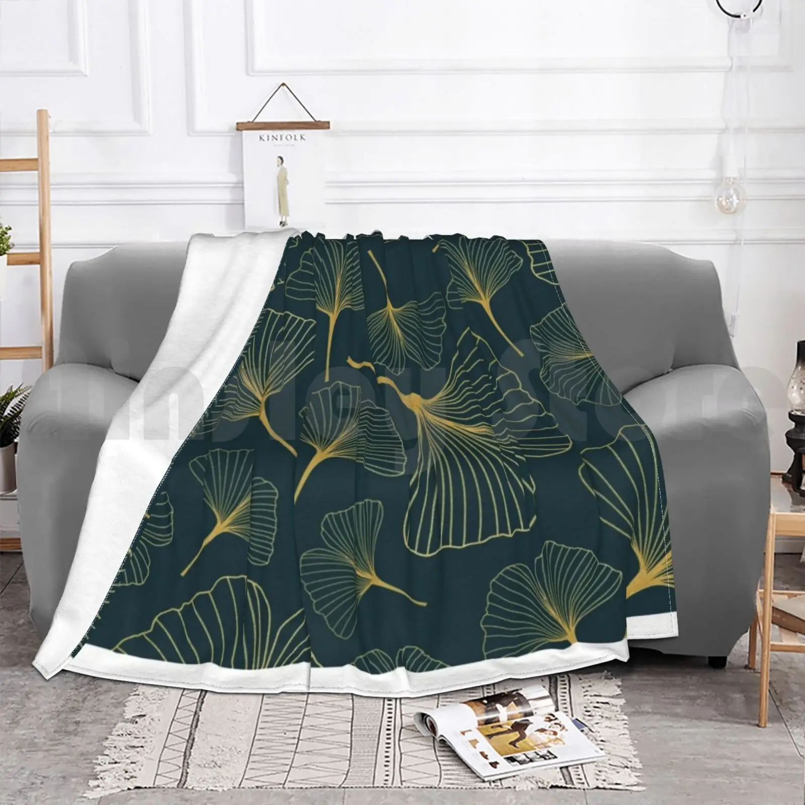 Одеяло с листьями гинкго из золотой фольги модное Золотое одеяло на заказ 1163