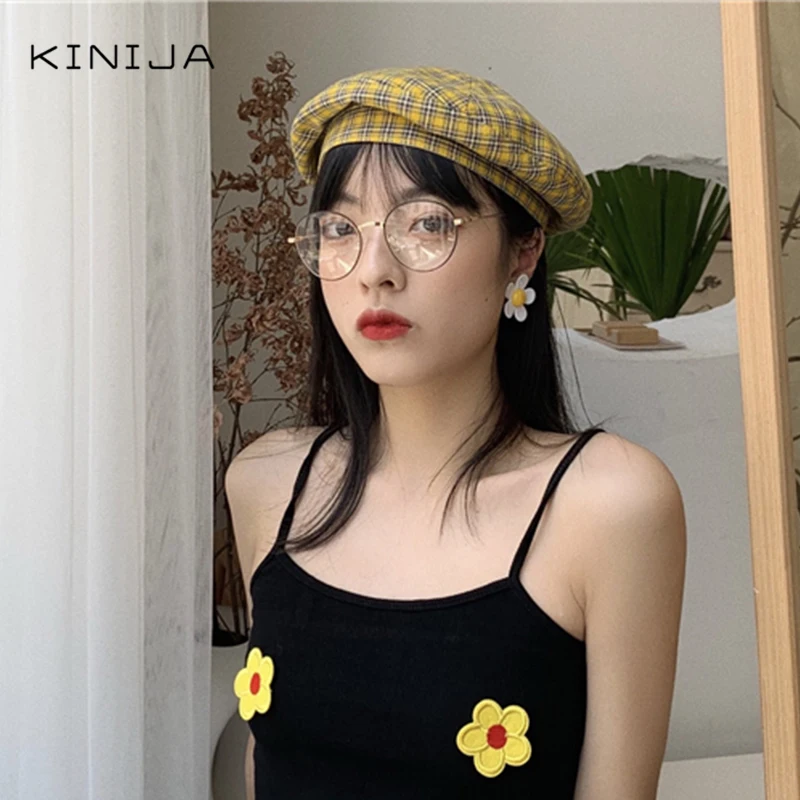 Осенняя Женская винтажная клетчатая шапка художника кепка газетчика плоская