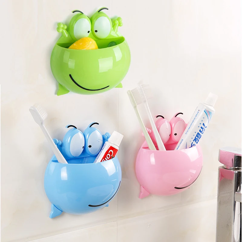 

Cute Cartoon frog Toothbrush Wall Mount Holder Suction Cup for family Decoration Bathroom Organizer Tools Accessories