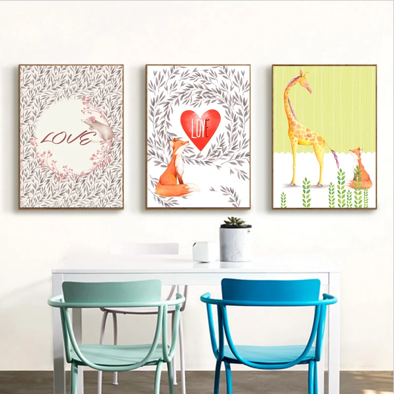 Настенная Картина на холсте лиса жираф слон в скандинавском стиле фотография