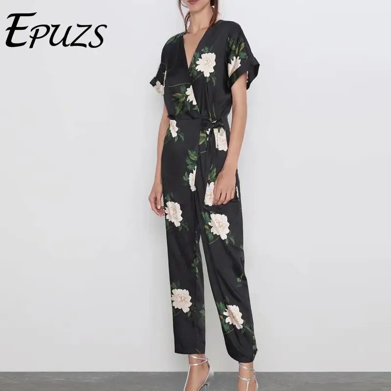 2019 короткий рукав цветочный комбинезон женский сексуальный v-образный вырез