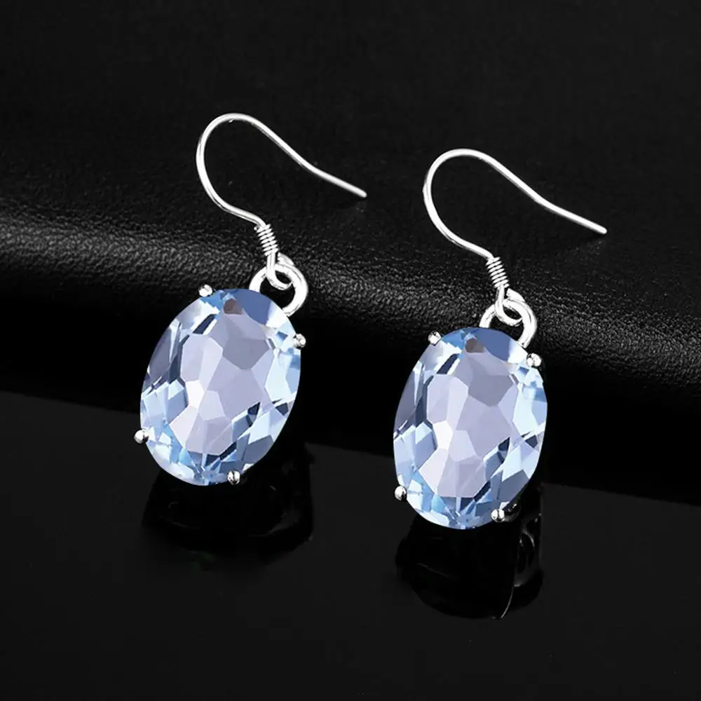 

Hooks Earrings Silver 925 Original Fine Jewelry 925 Sterling Silver Drop Earrings For Women Accessories Sky Blue New Trendy Gift