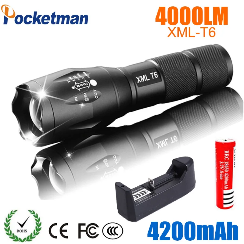 

8000lm LED Rechargeable Flashlight Pocketman XML T6 linterna torch 18650 Battery Outdoor Camping Powerful Led Flashlight