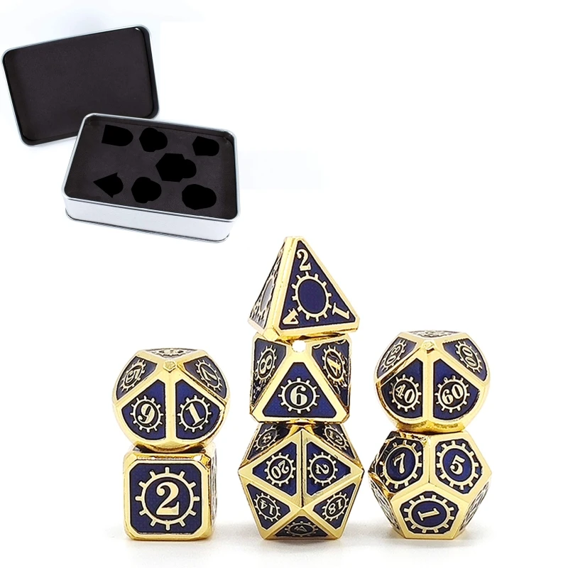 

7 PCS Steampunk Style Metal Dice Metallic DND Game D&D Dice with Free Metal Case