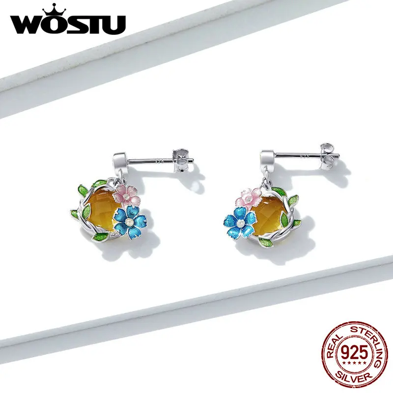WOSTU Настоящее 925 пробы Серебряные Красочные Цветущие цветы серьги для женщин Горячая Мода ювелирные изделия подарок BNE241