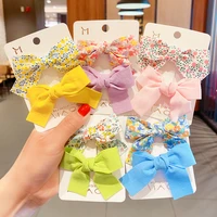 2pcsset new floral bow children hairpin kids headdress printed side bangs clip fashion hair accessories