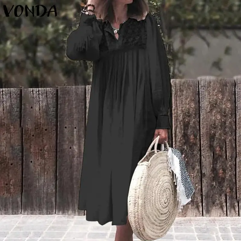 Женское свободное платье VONDA Повседневное с круглым вырезом и длинными рукавами